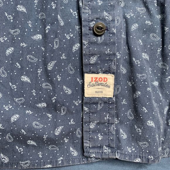 Izod Saltwater Men's Paisley Shirt L Floral Blue Button Down Short Sleeve Hawaii - Picture 5 of 8